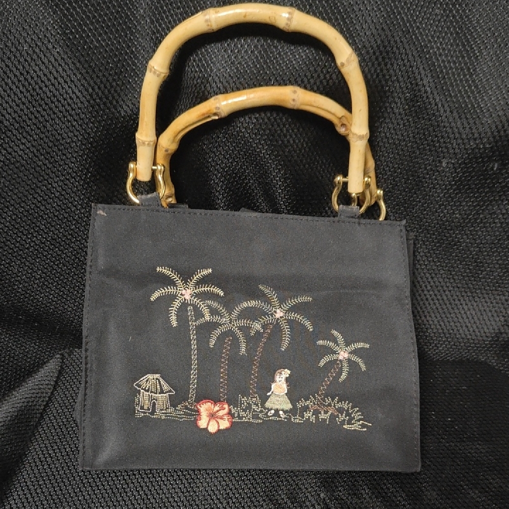 Chic Black Tote with Bamboo Handles